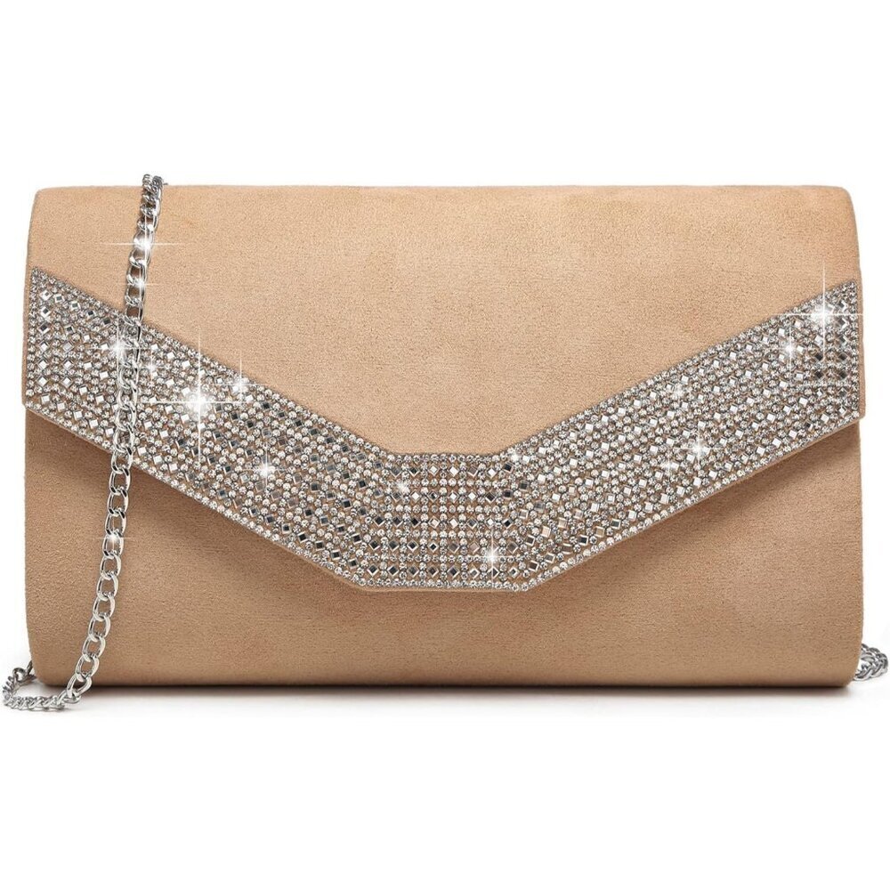 Women's 1-Rhinestone Camel Evening Bags Formal Party Clutches for Wedding